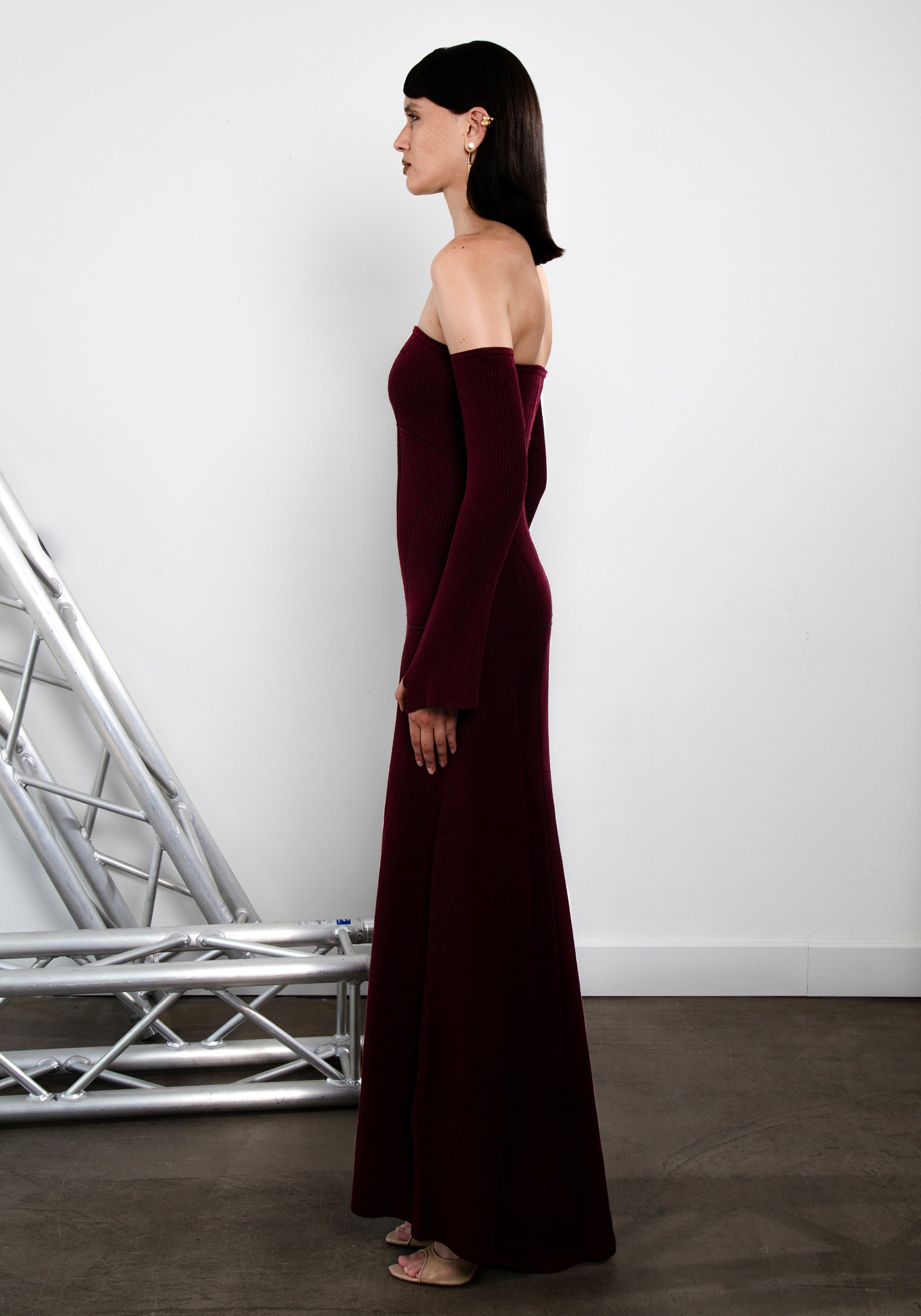 Maroon Knit Strapless Dress
