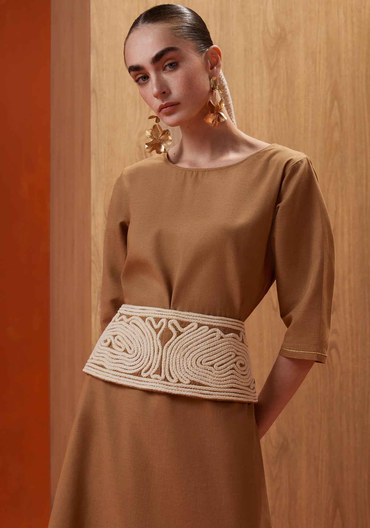Caramel Beaj with embroidered belt Kaftan