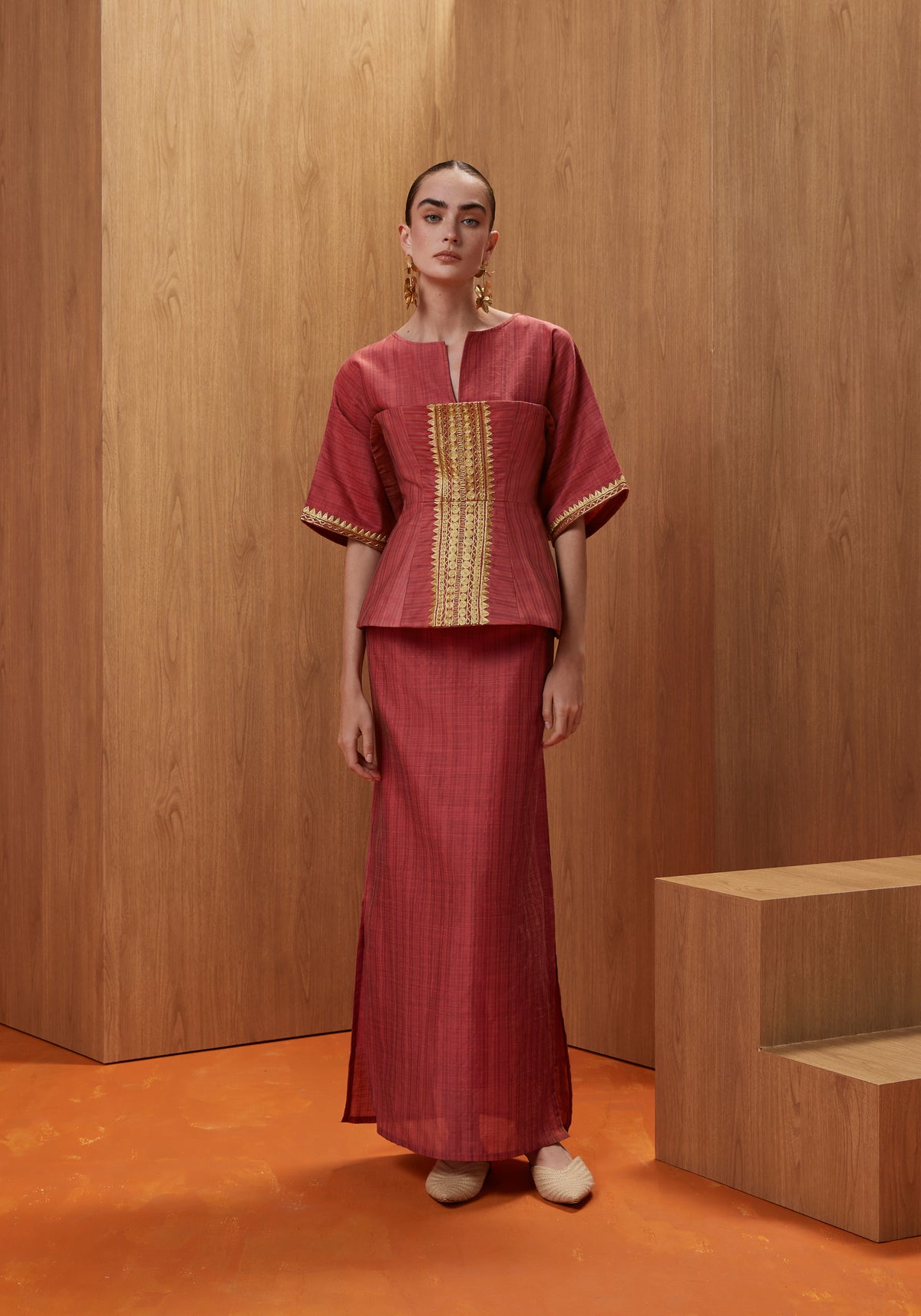 Corset Kaftan in Coral