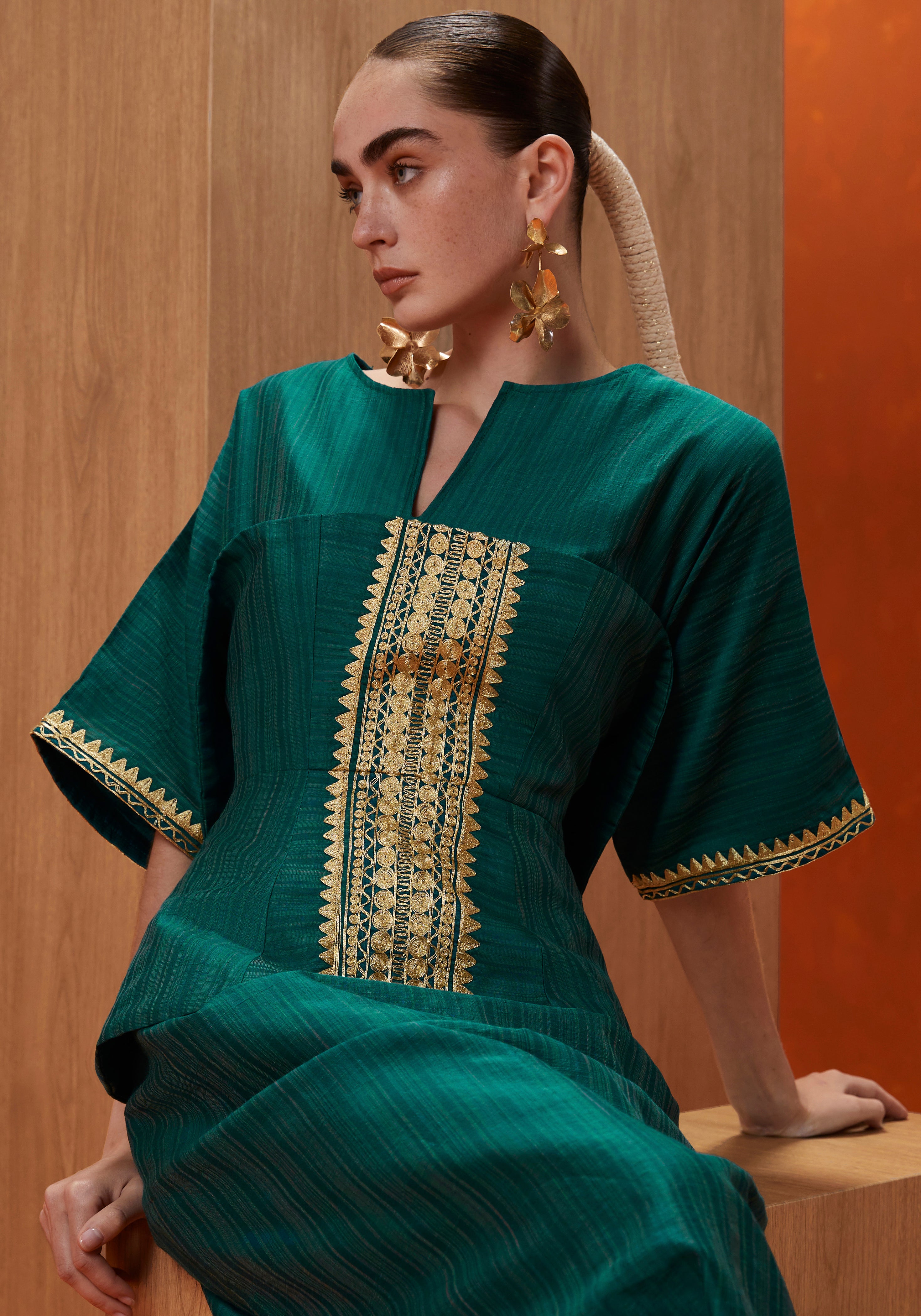 Corset Kaftan in emerald green